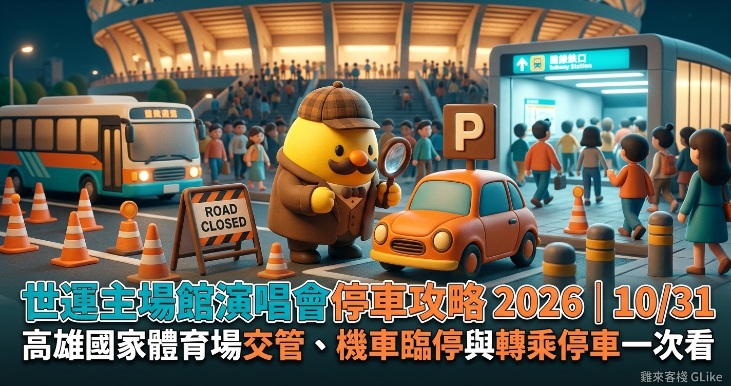 世運主場館演唱會停車攻略 2026｜10/31 高雄國家體育場交管、機車臨停與轉乘停車一次看