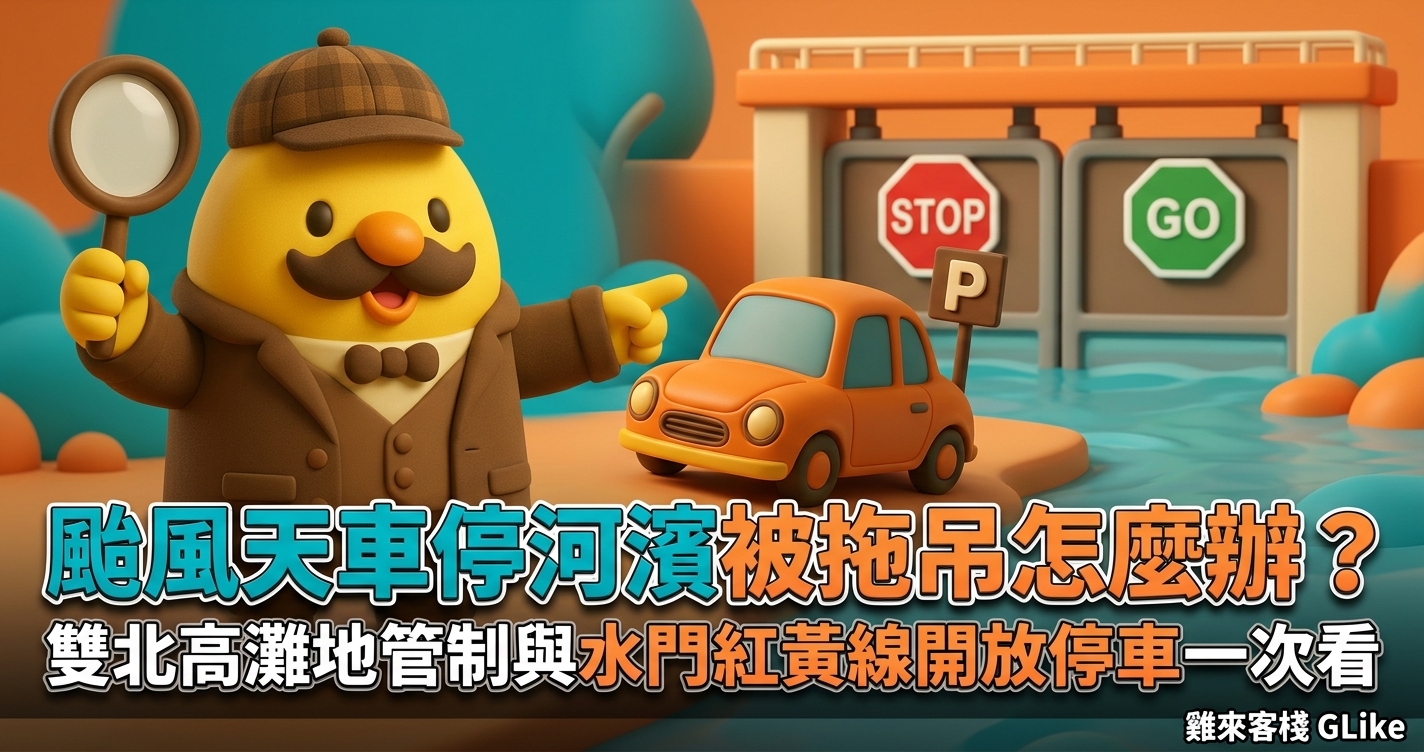 颱風天車停河濱被拖吊怎麼辦？2026 白海豚實例：雙北高灘地管制時程、水門紅黃線開放停車一次看