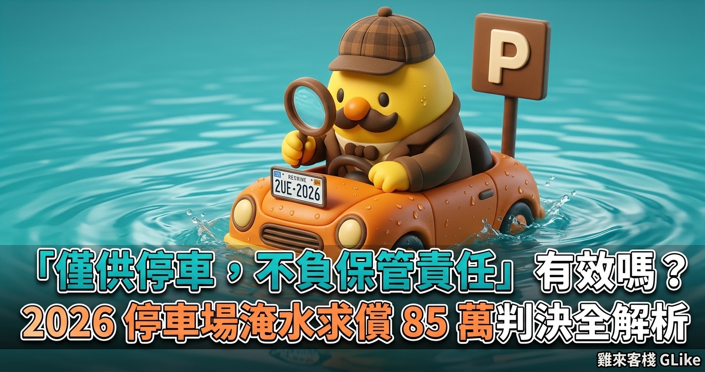 「僅供停車，不負保管責任」有效嗎？2026 停車場淹水求償 85 萬判決全解析