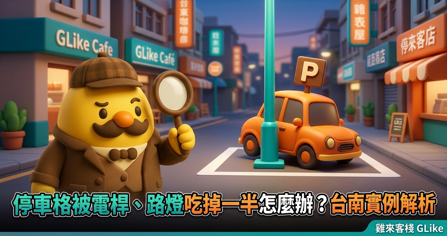 停車格被電桿、路燈吃掉一半怎麼辦？台南實例解析：車格標準、壓線會被罰嗎、3 步驟申訴