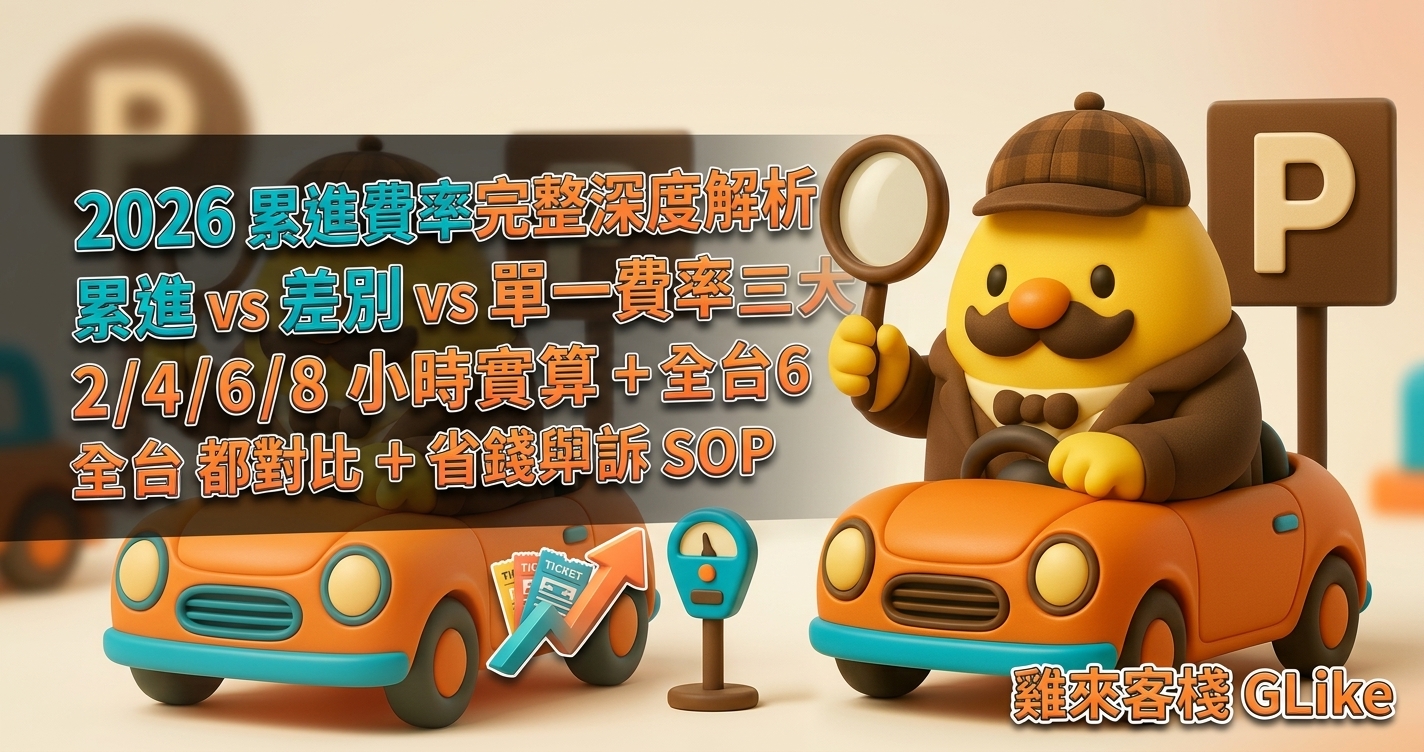 2026 累進費率完整深度解析｜累進 vs 差別 vs 單一費率三大制度比較＋停 2/4/6/8 小時實算＋全台 6 都對比＋省錢與申訴 SOP