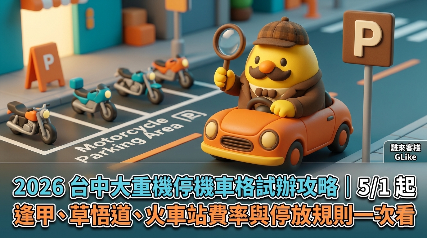 2026 台中大重機停機車格試辦攻略｜5/1 起逢甲、草悟道、火車站費率與停放規則一次看